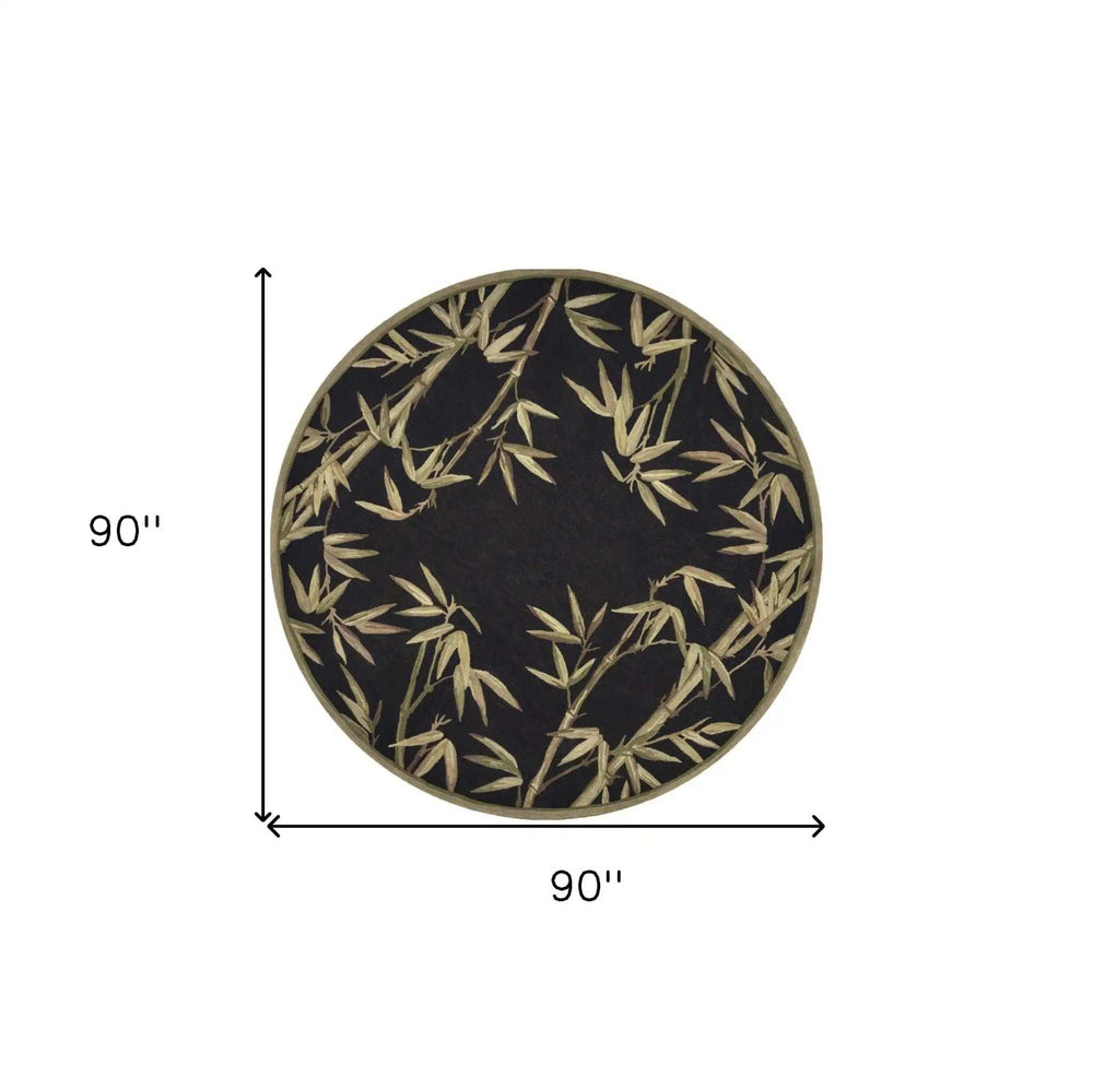 8' Black Hand Tufted Bordered Tropical Bamboo Round Indoor Area Rug - Homeroots - Flyclothing LLC