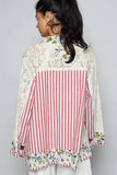 POL Lace Long Sleeve Striped Cardigan with Floral Patchwork Detail - Trendsi - Flyclothing LLC