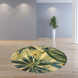 8' Ivory Teal Hand Tufted Tropical Leaves Round Indoor Area Rug - Homeroots - Flyclothing LLC