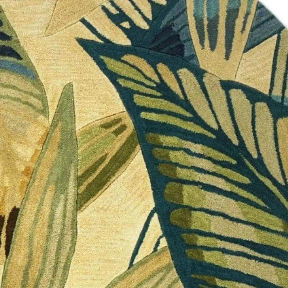 8' Ivory Teal Hand Tufted Tropical Leaves Round Indoor Area Rug - Homeroots - Flyclothing LLC