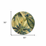 8' Ivory Teal Hand Tufted Tropical Leaves Round Indoor Area Rug - Homeroots - Flyclothing LLC