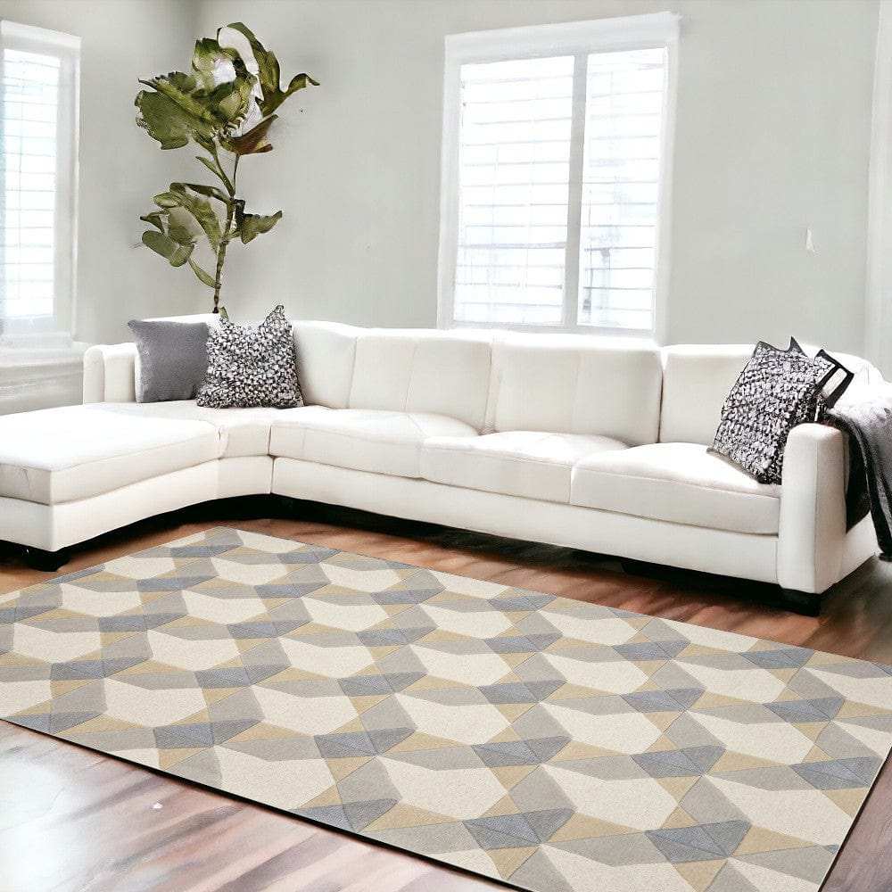 8' X 11' Ivory Grey Hand Tufted Geometric Chain Pattern Indoor Area Rug - Homeroots - Flyclothing LLC