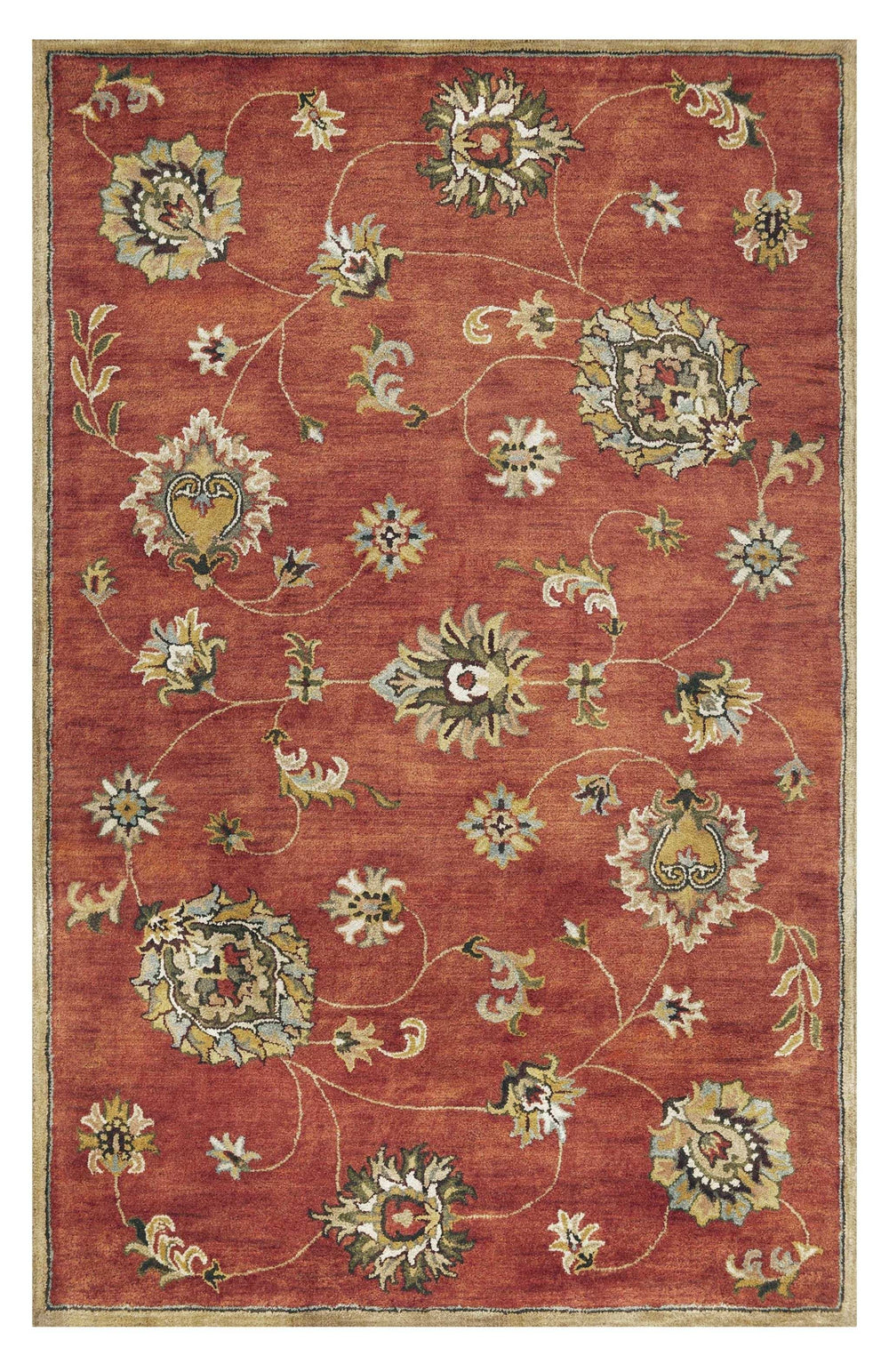 8' X 11' Sienna Orange Hand Tufted Allover Traditional Floral Indoor Area Rug - Homeroots - Flyclothing LLC