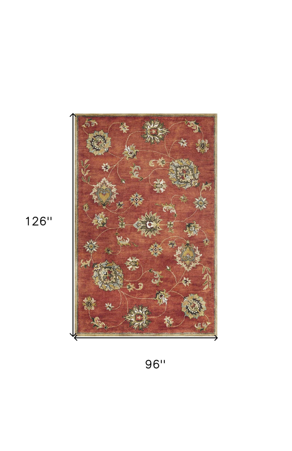 8' X 11' Sienna Orange Hand Tufted Allover Traditional Floral Indoor Area Rug - Homeroots - Flyclothing LLC