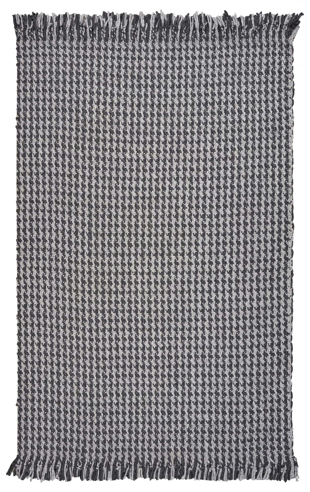9' X 12' Grey Hand Woven Houndstooth With Braided Fringe Indoor Area Rug - Homeroots - Flyclothing LLC
