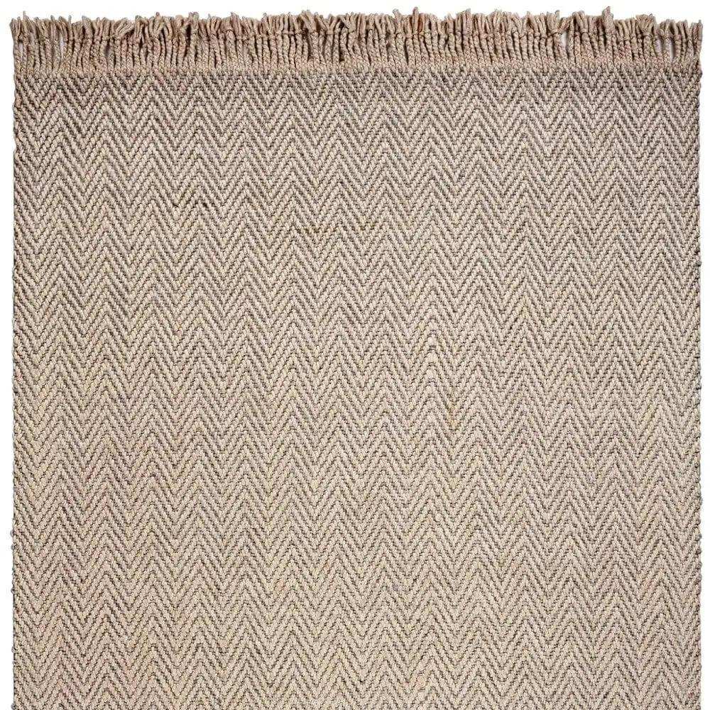 9' X 12' Oatmeal Beige Hand Woven Herringbone With Braided Fringe Indoor Area Rug - Homeroots - Flyclothing LLC
