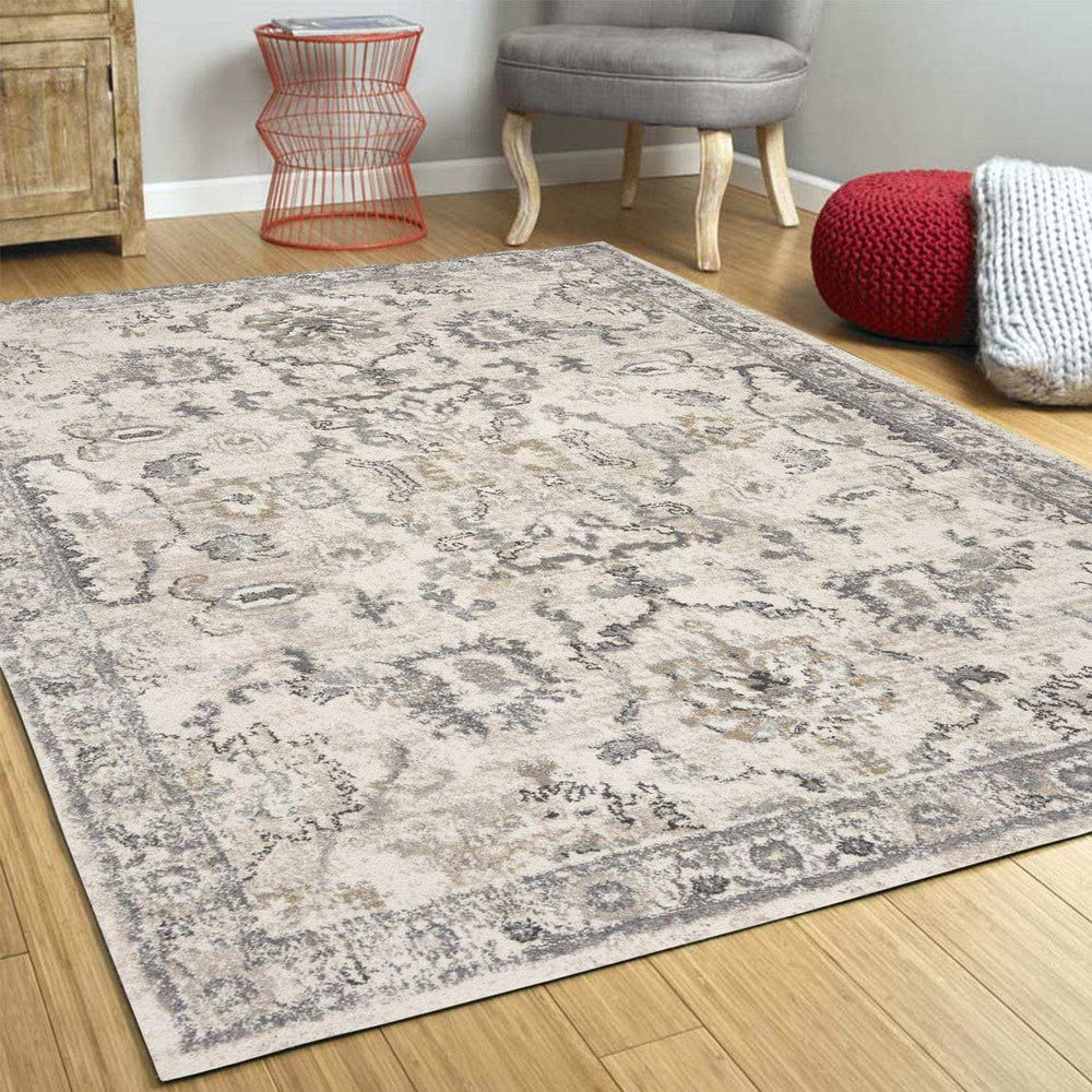 9' X 13' Ivory Machine Woven Distressed Floral Traditional Indoor Area Rug - Homeroots - Flyclothing LLC