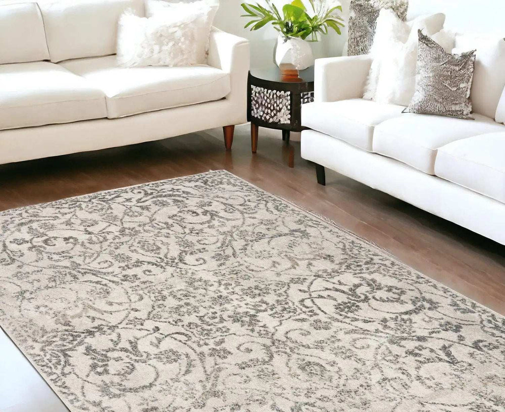 9' X 13' Ivory Machine Woven Distressed Floral Vines Indoor Area Rug - Homeroots - Flyclothing LLC
