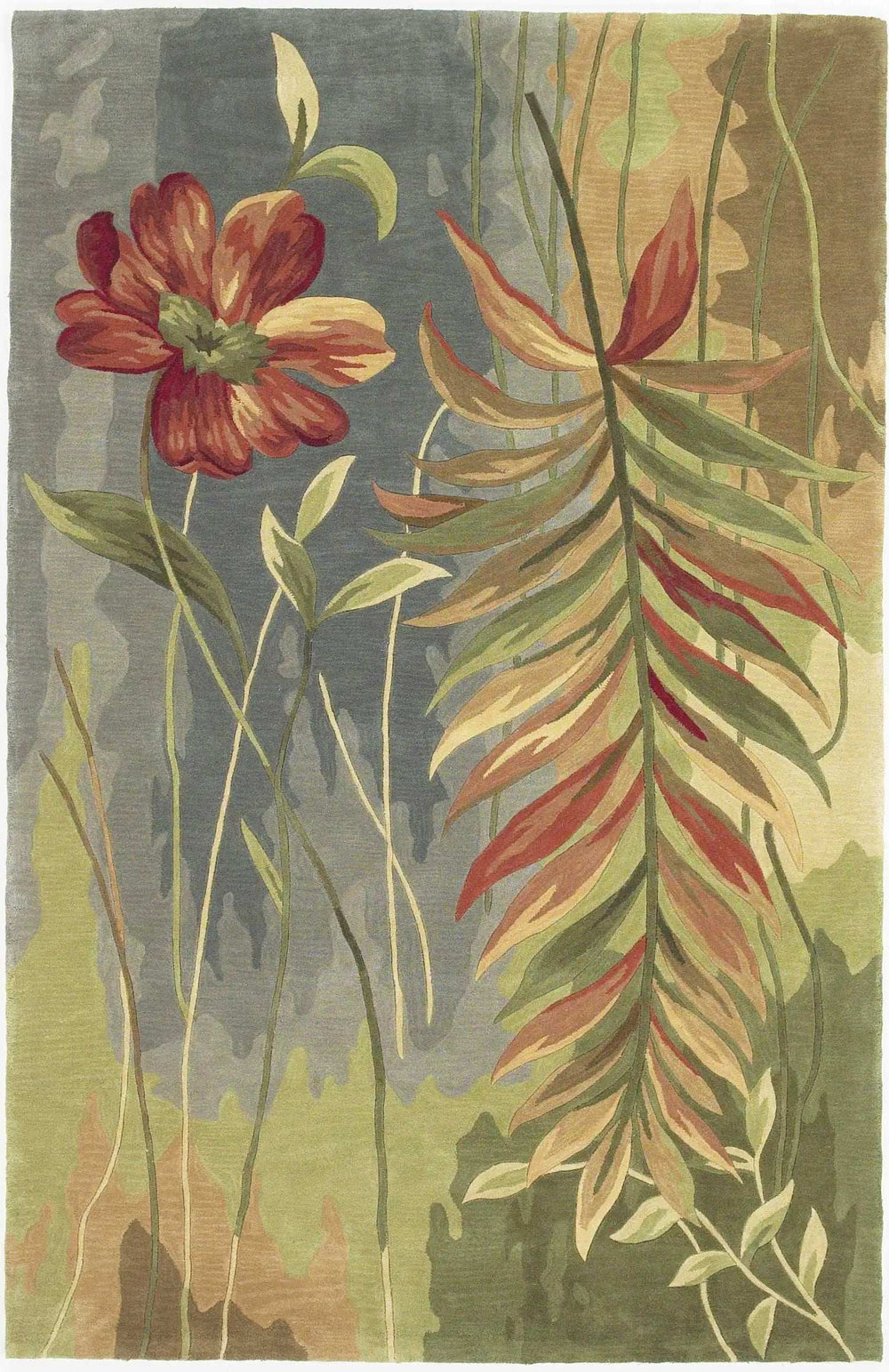 8' X 10' Blue Green Hand Tufted Tropical Plant Indoor Area Rug - Homeroots - Flyclothing LLC