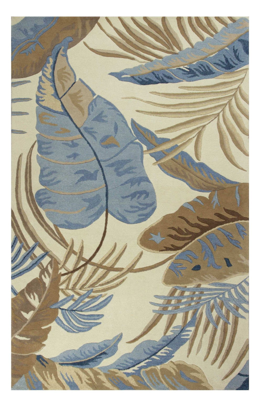 8' X 11' Ivory and Blue Wool Tropical Botanical Hand Tufted Area Rug - Homeroots - Flyclothing LLC