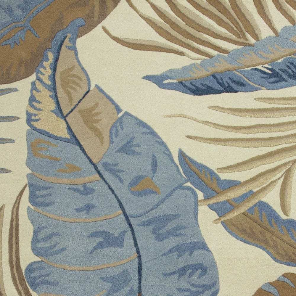 8' X 11' Ivory and Blue Wool Tropical Botanical Hand Tufted Area Rug - Homeroots - Flyclothing LLC