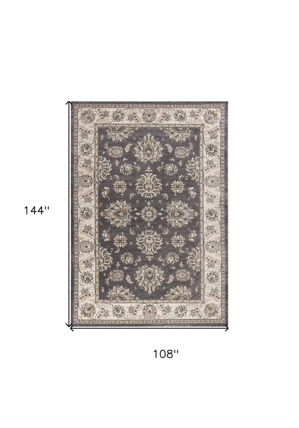 9' X 12' Grey Ivory Bordered Floral Indoor Area Rug - Homeroots - Flyclothing LLC