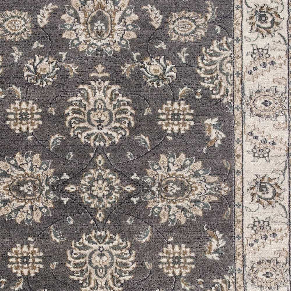 9' X 12' Grey Ivory Bordered Floral Indoor Area Rug - Homeroots - Flyclothing LLC