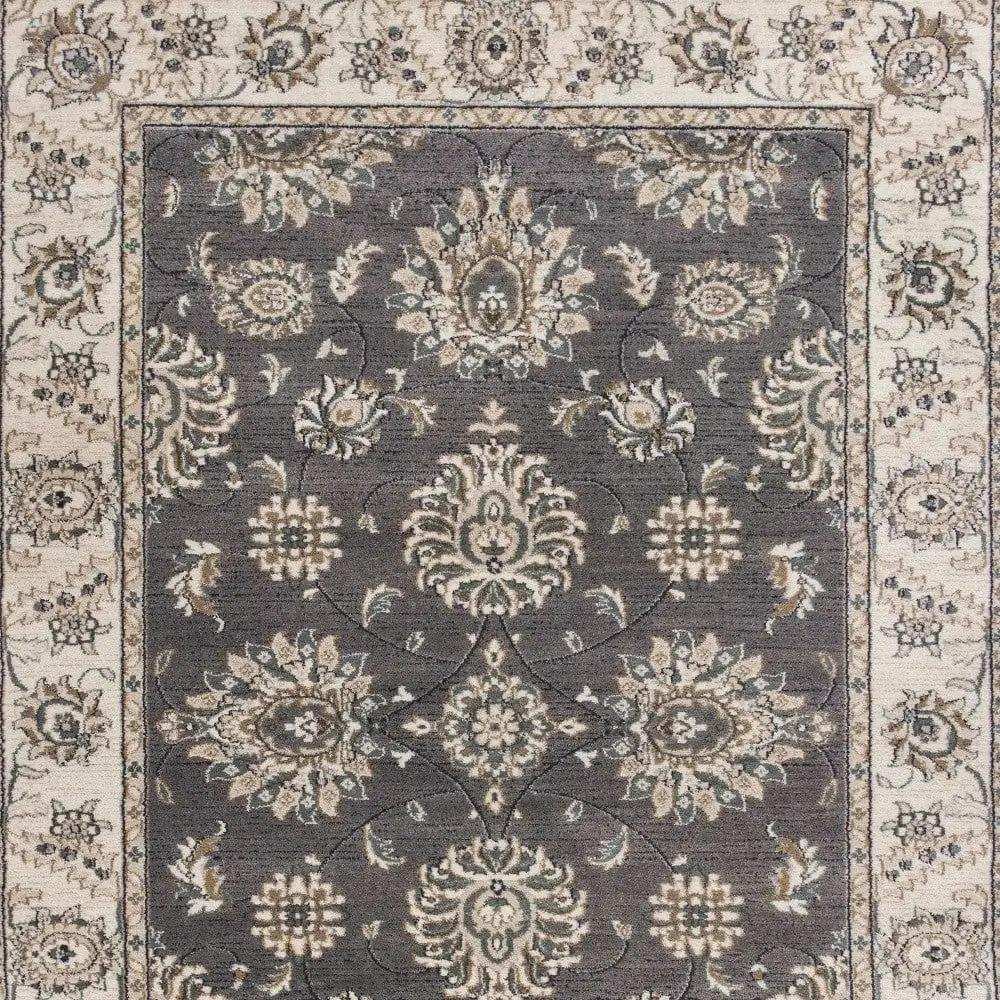 9' X 12' Grey Ivory Bordered Floral Indoor Area Rug - Homeroots - Flyclothing LLC