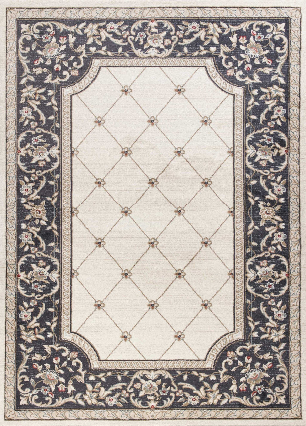 9' X 12' Ivory Grey Bordered Floral Indoor Area Rug - Homeroots - Flyclothing LLC