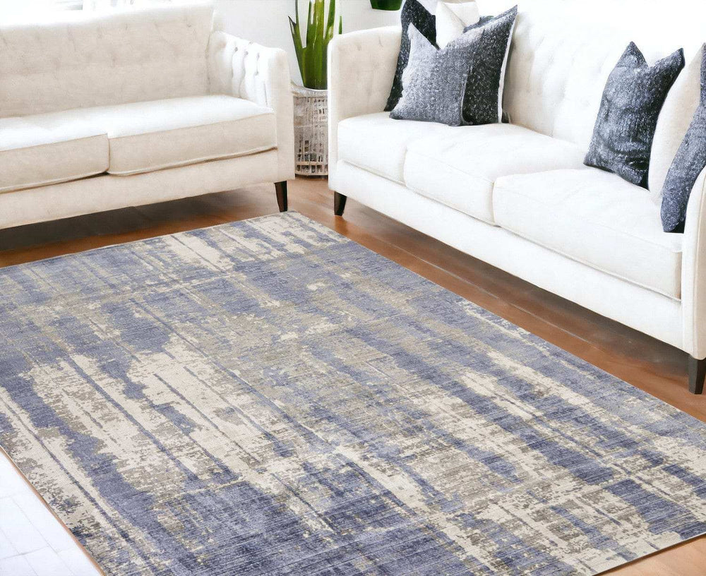 7' X 10' Viscose Grey Or Blue Area Rug - Homeroots - Flyclothing LLC