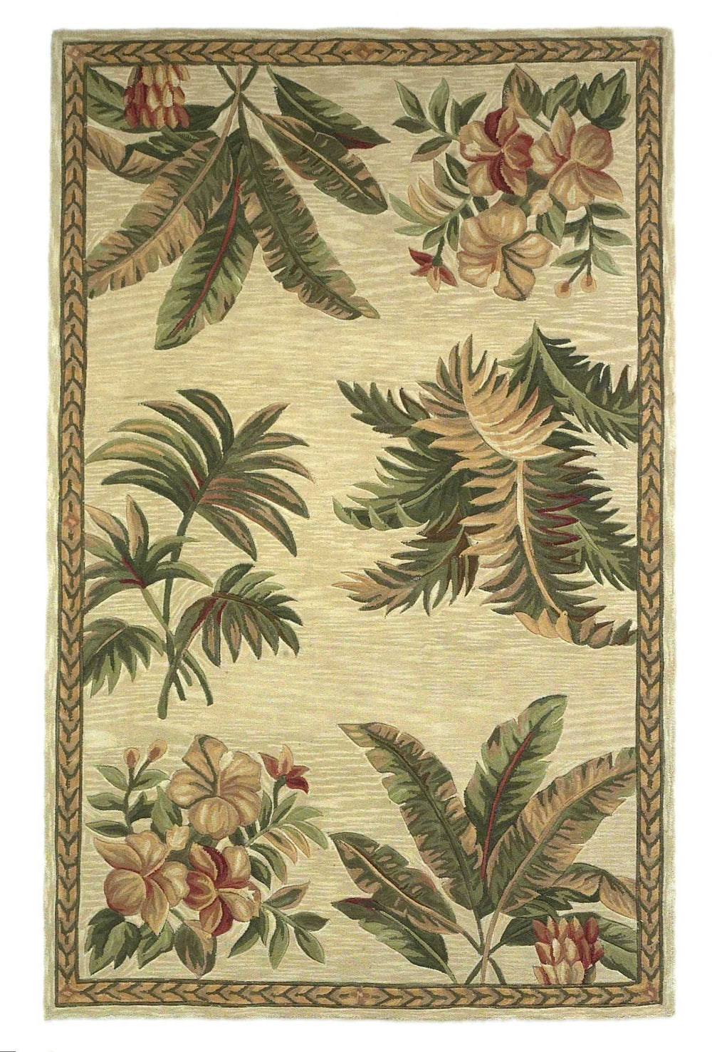 8' X 11' Wool Ivory With Laurel Border Palm Tree Area Rug - Homeroots - Flyclothing LLC
