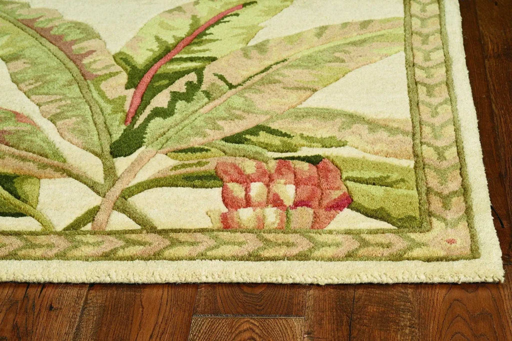 8' X 11' Wool Ivory With Laurel Border Palm Tree Area Rug - Homeroots - Flyclothing LLC