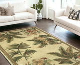 8' X 11' Wool Ivory With Laurel Border Palm Tree Area Rug - Homeroots - Flyclothing LLC