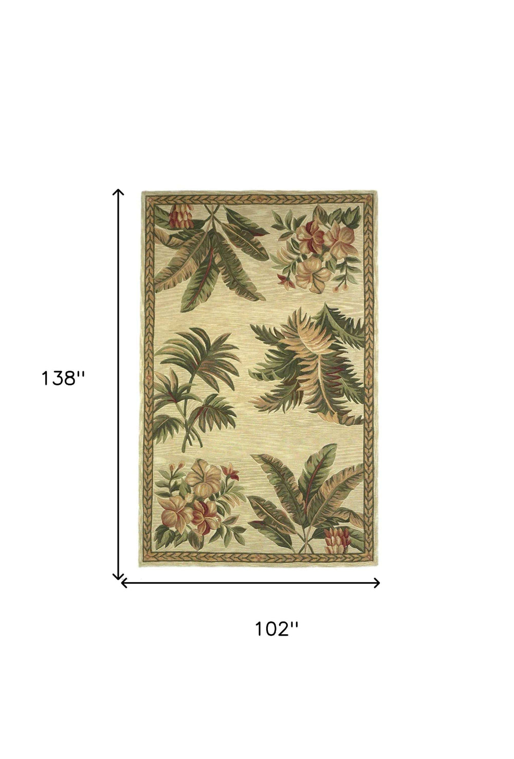 8' X 11' Wool Ivory With Laurel Border Palm Tree Area Rug - Homeroots - Flyclothing LLC