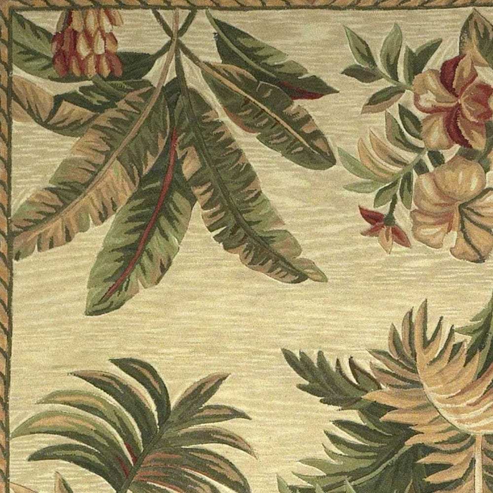 8' X 11' Wool Ivory With Laurel Border Palm Tree Area Rug - Homeroots - Flyclothing LLC
