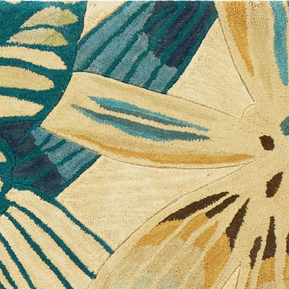 9' X 12' Ivory and Blue Wool Tropical Botanical Handmade Area Rug - Homeroots - Flyclothing LLC