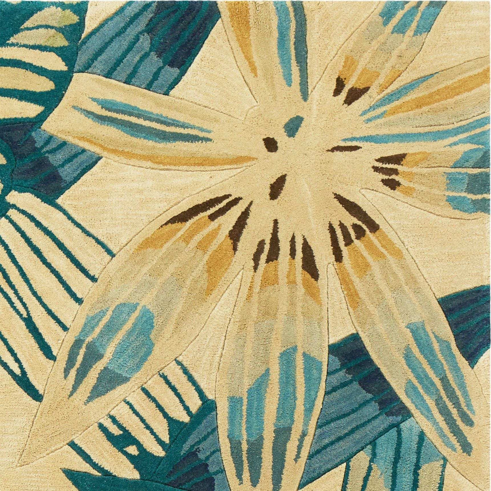 9' X 12' Ivory and Blue Wool Tropical Botanical Handmade Area Rug - Homeroots - Flyclothing LLC