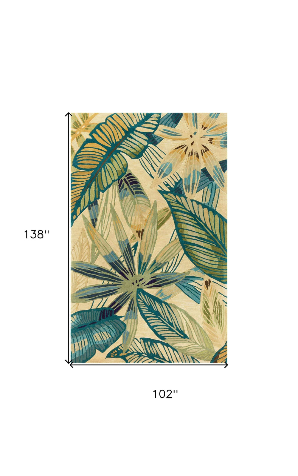 9' X 12' Ivory and Blue Wool Tropical Botanical Handmade Area Rug - Homeroots - Flyclothing LLC
