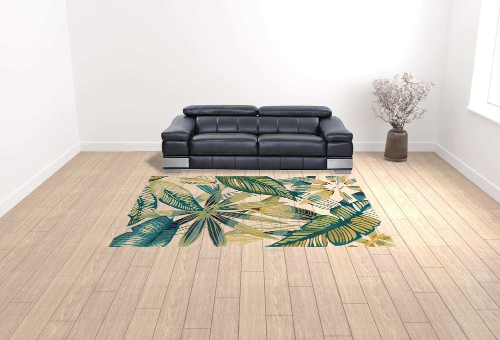 9' X 12' Ivory and Blue Wool Tropical Botanical Handmade Area Rug - Homeroots - Flyclothing LLC