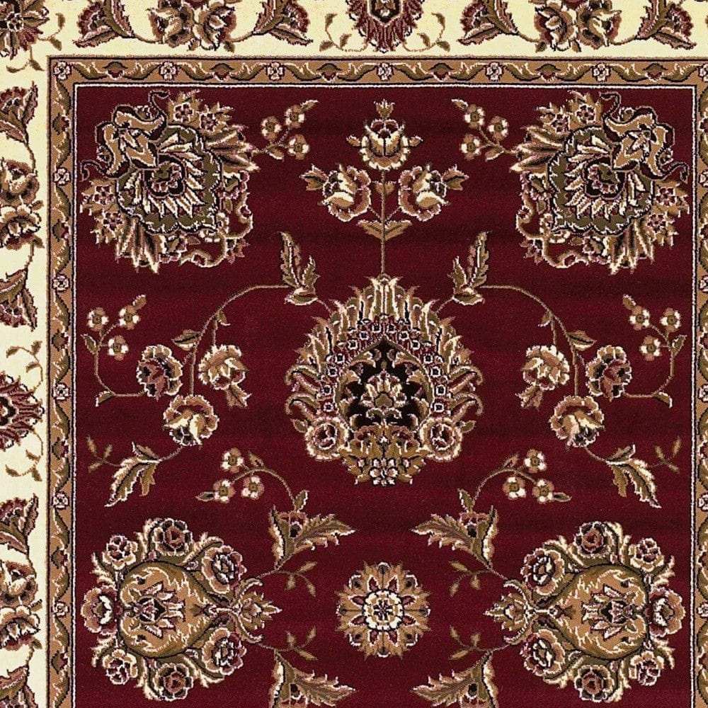 10' X 13' Red Ivory Machine Woven Floral Traditional Indoor Area Rug - Homeroots - Flyclothing LLC