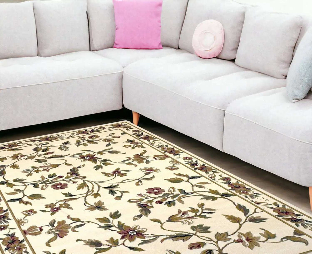 10' X 13' Ivory Machine Woven Floral Vines Indoor Area Rug - Homeroots - Flyclothing LLC