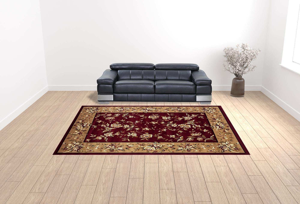 10' X 13' Red Beige Machine Woven Floral Traditional Indoor Area Rug - Homeroots - Flyclothing LLC
