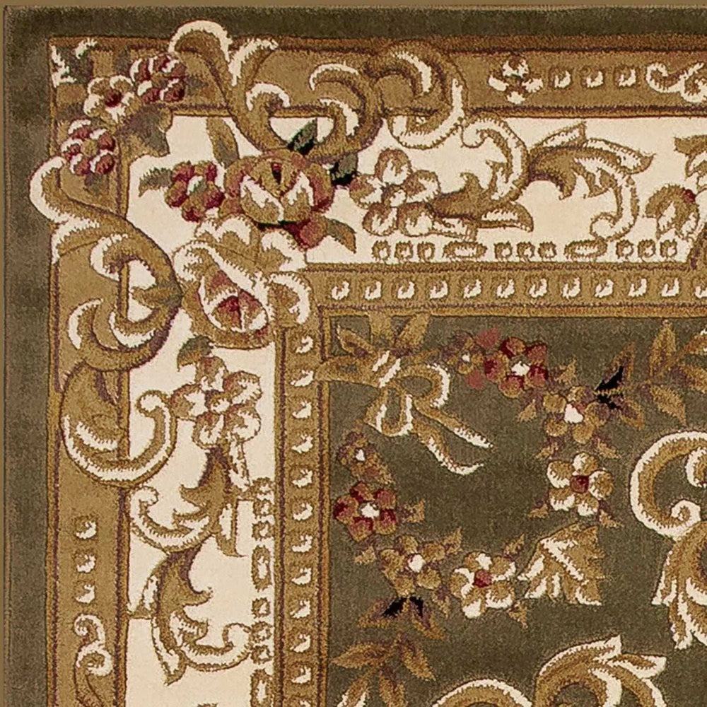 10' X 13' Green Ivory Machine Woven Hand Carved Floral Medallion Indoor Area Rug - Homeroots - Flyclothing LLC