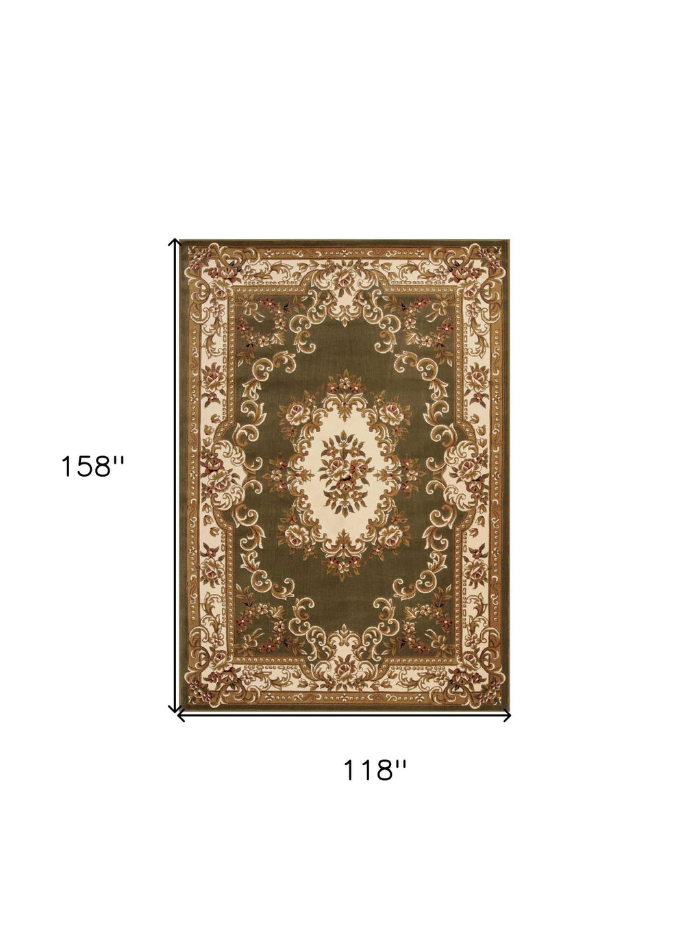 10' X 13' Green Ivory Machine Woven Hand Carved Floral Medallion Indoor Area Rug - Homeroots - Flyclothing LLC
