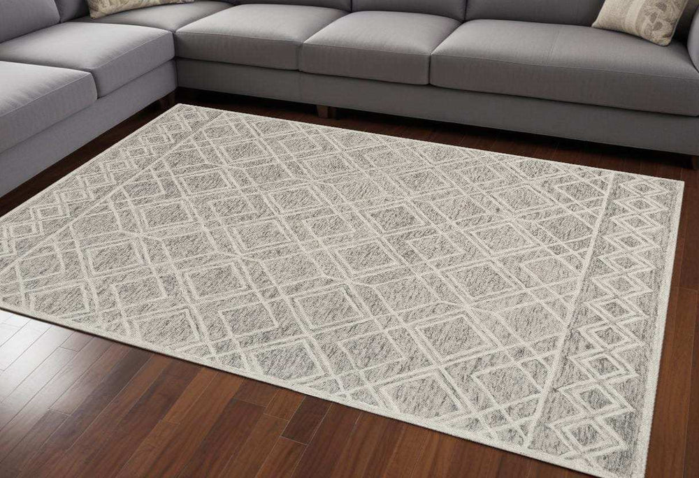 9' X 12' Sand Beige Hand Tufted Diamond Pattern Indoor Area Rug - Homeroots - Flyclothing LLC