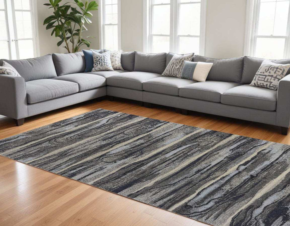 10' X 13' Grey Machine Woven Abstract Brushstroke Indoor Area Rug - Homeroots - Flyclothing LLC