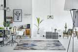 10' X 13' Grey Navy Blue Machine Woven Tropical Leaves Indoor Area Rug - Homeroots - Flyclothing LLC