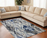 10' X 13' Grey Navy Blue Machine Woven Tropical Leaves Indoor Area Rug - Homeroots - Flyclothing LLC