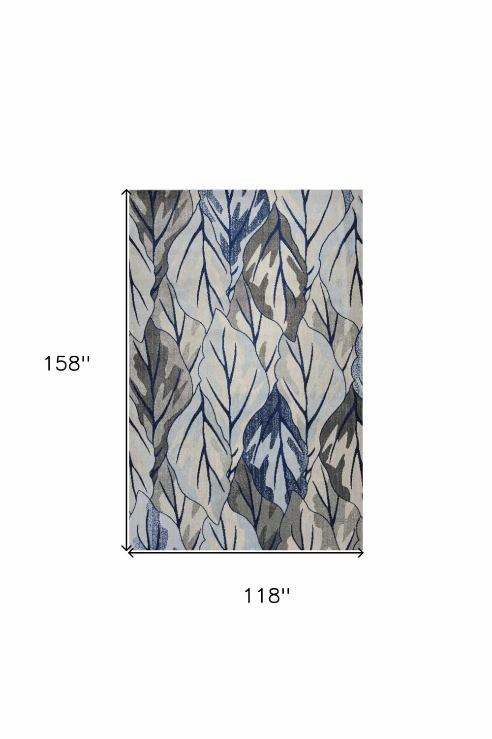 10' X 13' Grey Navy Blue Machine Woven Tropical Leaves Indoor Area Rug - Homeroots - Flyclothing LLC