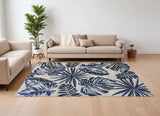 10' X 13' Grey Blue Machine Woven Tropical Leaves Indoor Area Rug - Homeroots - Flyclothing LLC
