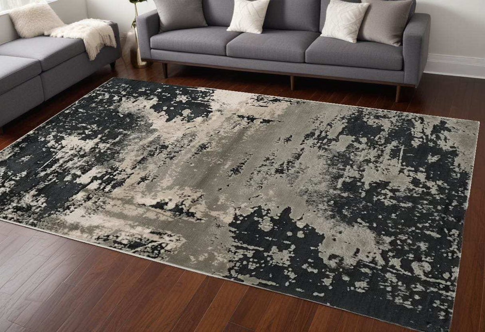 10' X 13' Silver Charcoal Machine Woven Abstract Paint Splatter Indoor Area Rug - Homeroots - Flyclothing LLC