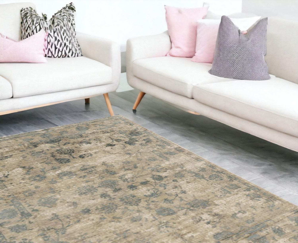 9' X 12' Blue Floral Vines Hand Loomed Distressed Area Rug - Homeroots - Flyclothing LLC