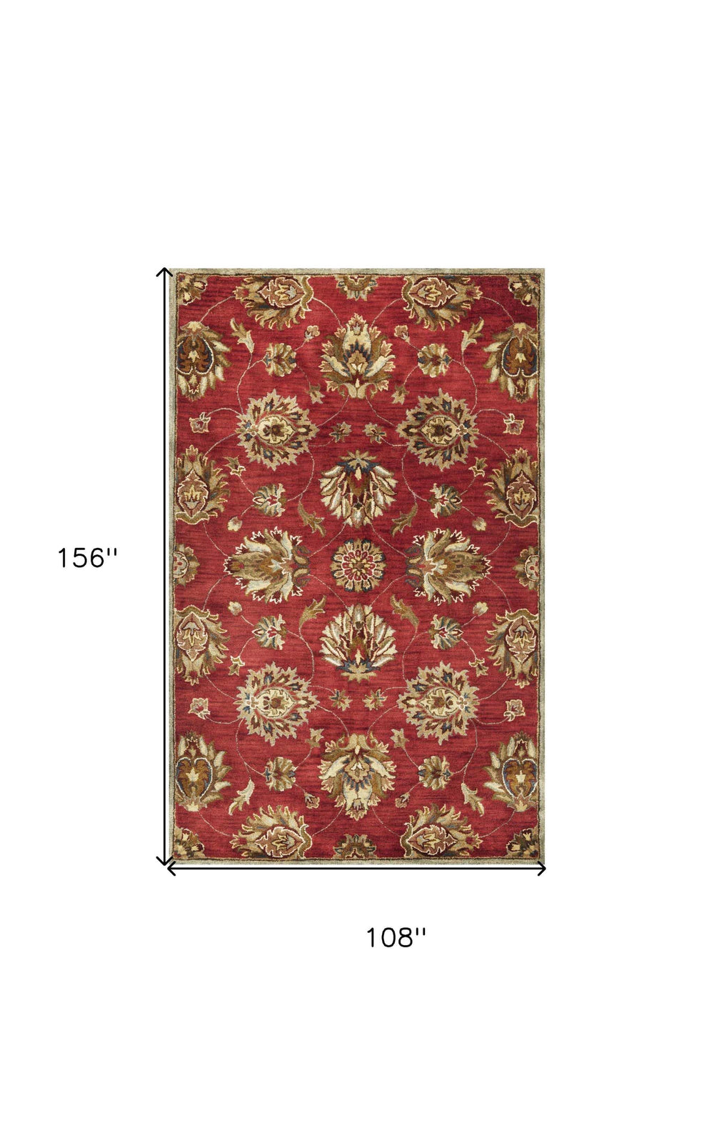 9' X 13' Red and Ivory Wool Floral Handmade Area Rug - Homeroots - Flyclothing LLC