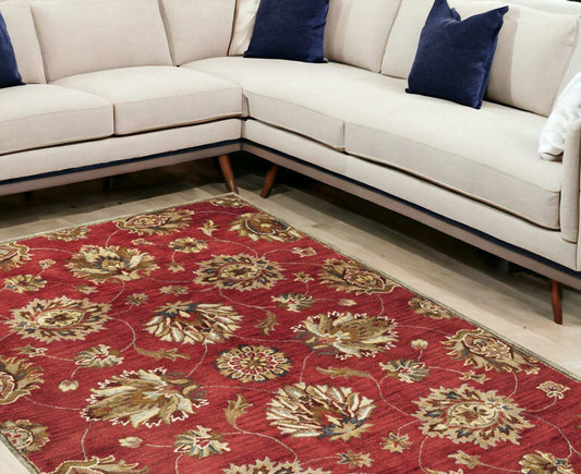 9' X 13' Red and Ivory Wool Floral Handmade Area Rug - Homeroots - Flyclothing LLC