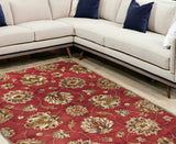 9' X 13' Red and Ivory Wool Floral Handmade Area Rug - Homeroots - Flyclothing LLC