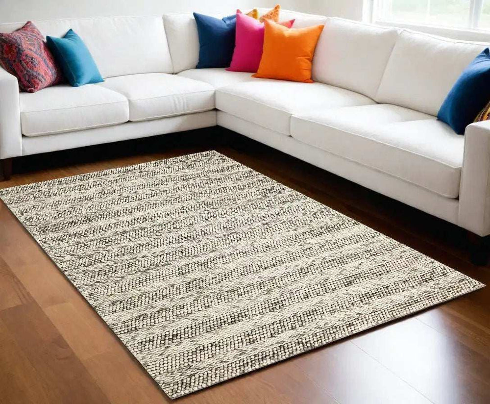 9' X 13' Grey Heather Hand Woven Knobby Stripes Indoor Area Rug - Homeroots - Flyclothing LLC