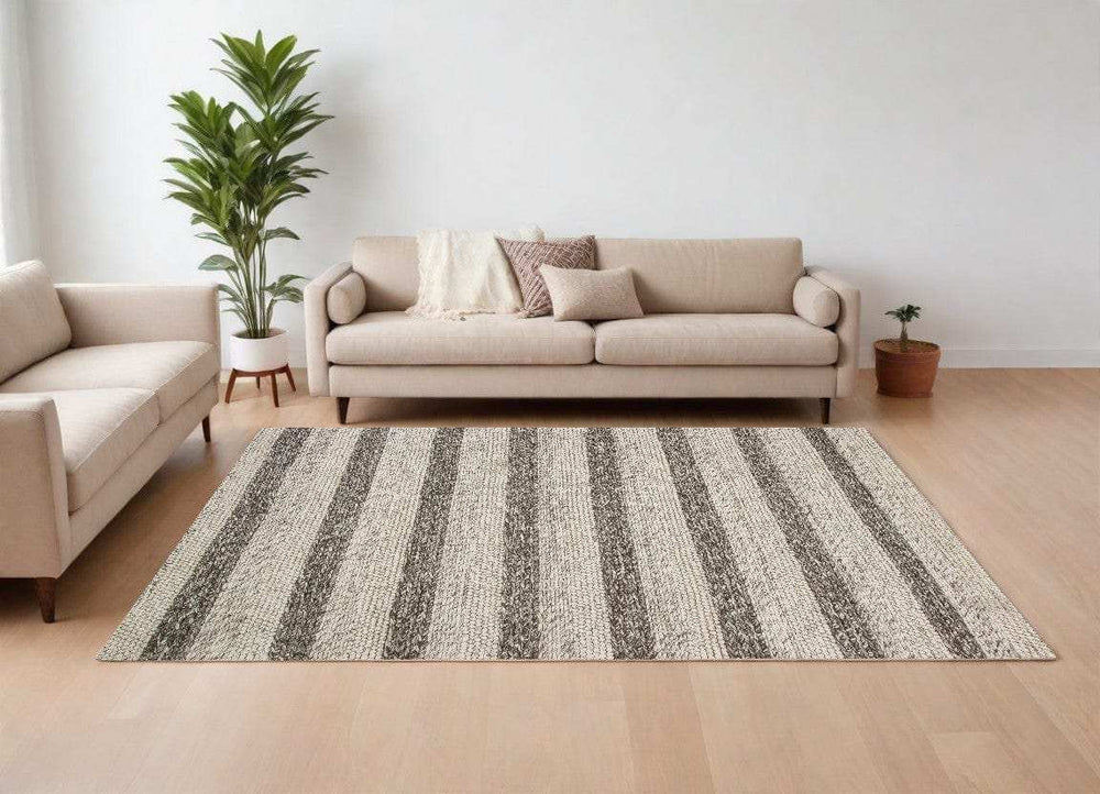 9' X 13' Wool Grey Or White Area Rug - Homeroots - Flyclothing LLC