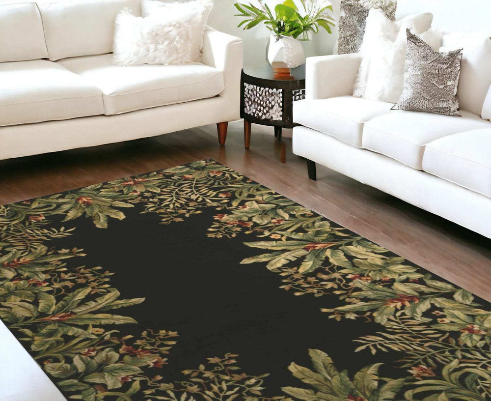 9' X 13' Green and Black Wool Tropical Floral Hand Tufted Area Rug - Homeroots - Flyclothing LLC