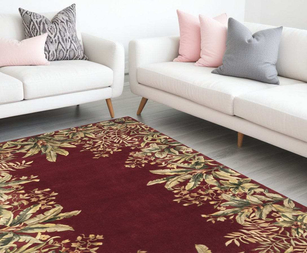 9' X 13' Ruby Red Wool Floral Hand Tufted Area Rug - Homeroots - Flyclothing LLC