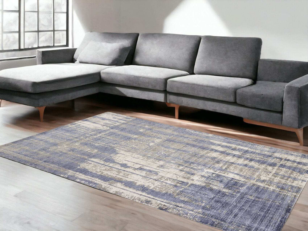 9' X 13' Grey Blue Hand Loomed Abstract Brushstroke Indoor Area Rug - Homeroots - Flyclothing LLC